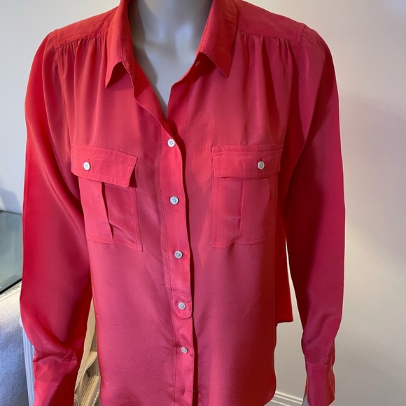 J. Crew, Orange Silk Button Down Blouse Sz 8 - Picture 2 of 9